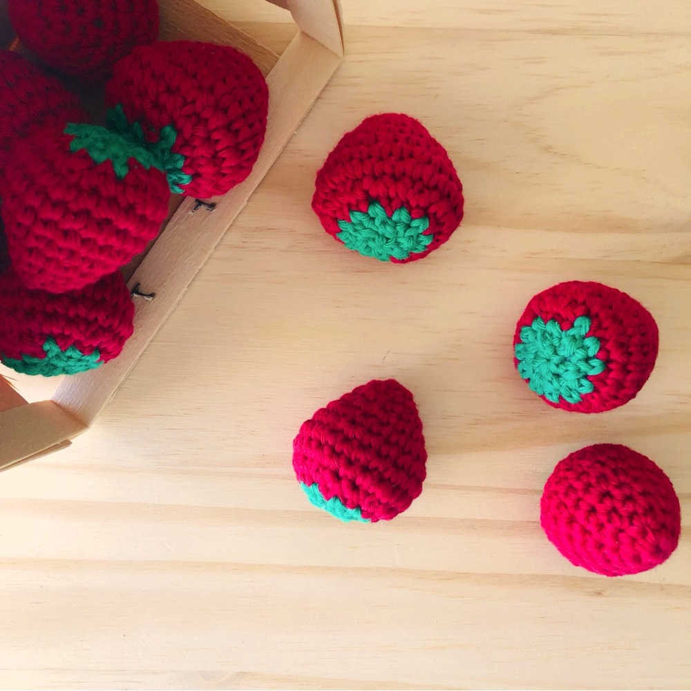 Crochet Strawberries Crochet Toys Pretend Play Toy Foods Montessori